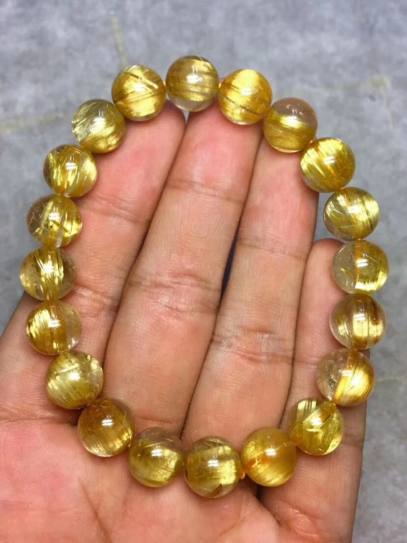 

Genuine Natural Gold Rutilated Titanium Quartz Brazil Bracelet For Women Men Crystal Stretch 10mm Round Bead Bracelets AAAAA
