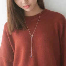 Новое поступление 925 стерлингового серебра длинные Луна Звезда ожерелья с подвесками для женщин Свадебные украшения