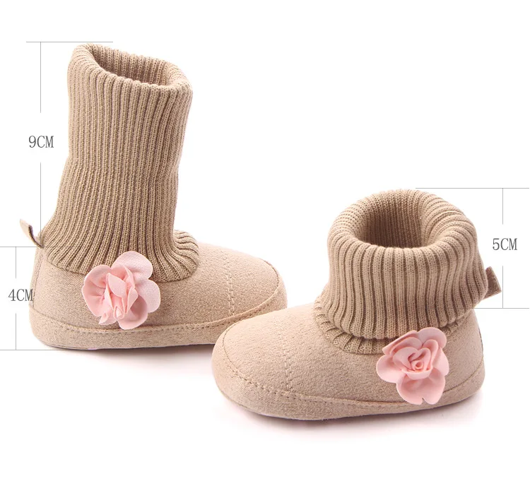 New Born Fashion Baby Boots for Girl Princess Shoes Newborn Boot Infant Booties Toddler Brand Buty with Pink Flowers Shower Gift