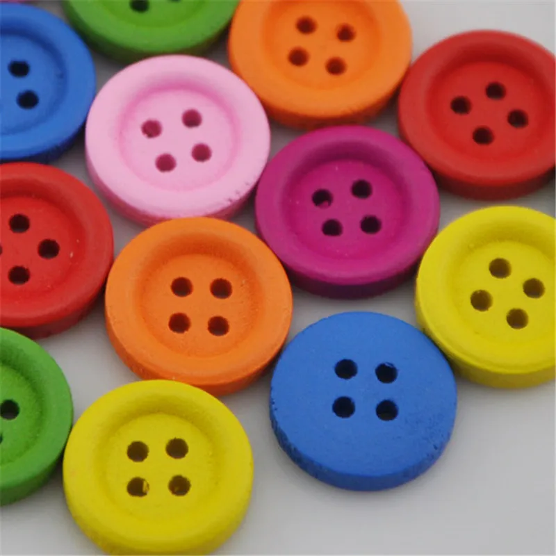 

10/50/100pcs 15mm Round Wood Buttons 4Holes Sewing Crafts Accessories WB157