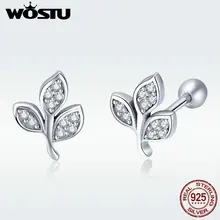WOSTU Настоящее 925 пробы серебро ААА CZ Листья, серьги со шпилькой, для Для женщин девочек Мода серьги серебристого цвета; бижутерия подарок DXE431