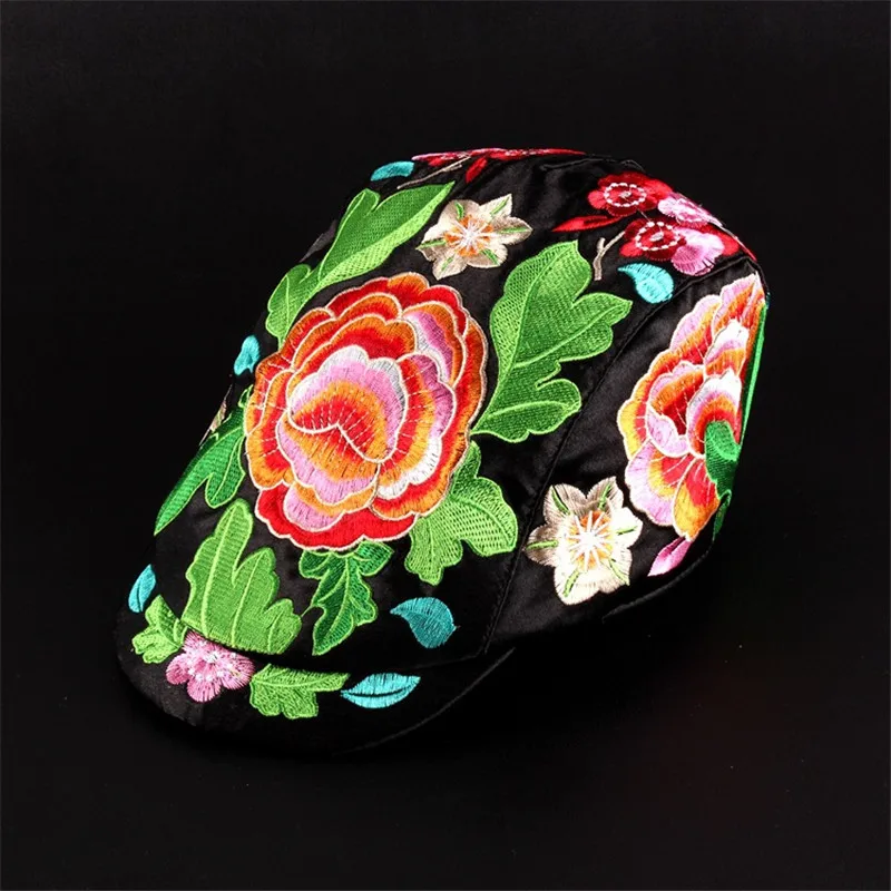 Национальный Ветер вышивка цветок шляпа козырьки открытый туристическая Кепка для женщин 06 - Цвет: Black