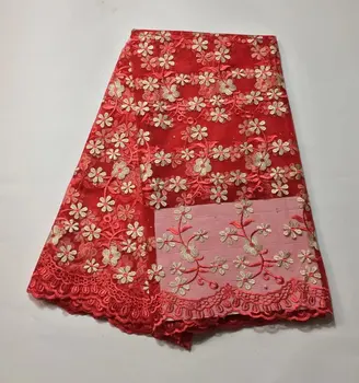 

Red Color African Lace Fabric 2017 Embroidered Nigerian Laces Fabric Bridal High Quality French Tulle Lace Fabric For Women J7