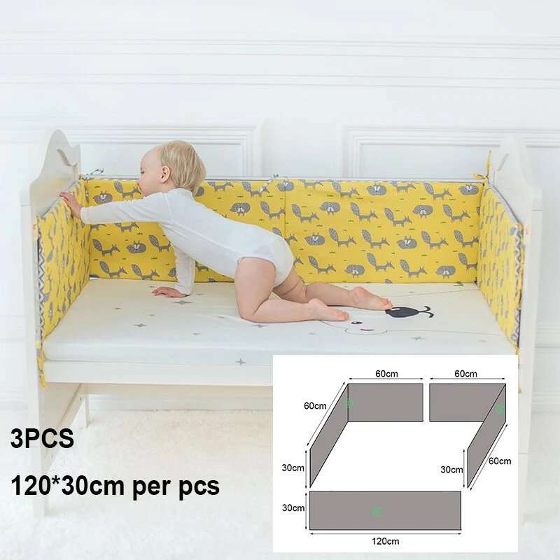 Детские мягкие бортики для кровати из хлопка, детская защита для кроватки, бамперы для детской кроватки с мультипликационным рисунком, в кроватку для новорожденных, многоцветная детская кроватка, бампер - Цвет: Yellow Fox 3pcs