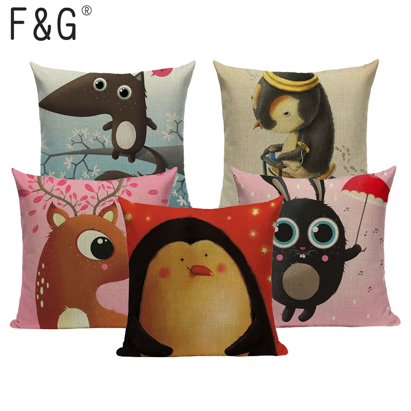 Cute Lovely Penguin owl Decorative Cushion Cover Cotton Linen Square Throw Pillow 45x45CM Case Home Office Car Sofa|Наволочка| |