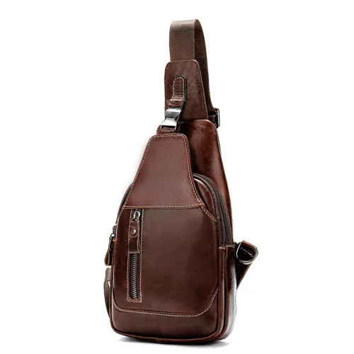 Genuine Leather Men's Vintage Chest Bag Outdoor Shoulder Crossbody Bag Casual Multifunction Chest Bag Cowhide Shoulder bags - Цвет: Коричневый