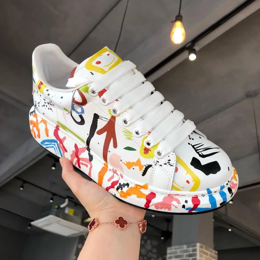 Brand Shoes Women Genuine Leather Silk Cowhide Shoes Casual Sneakers Graffiti Couple shoes Zapatos De Mujer Shoes TPU outsole