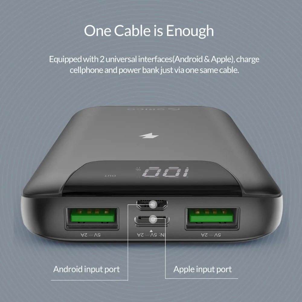 Беспроводное зарядное устройство ORICO 10000 мАч 2 А двойной USB внешний аккумулятор