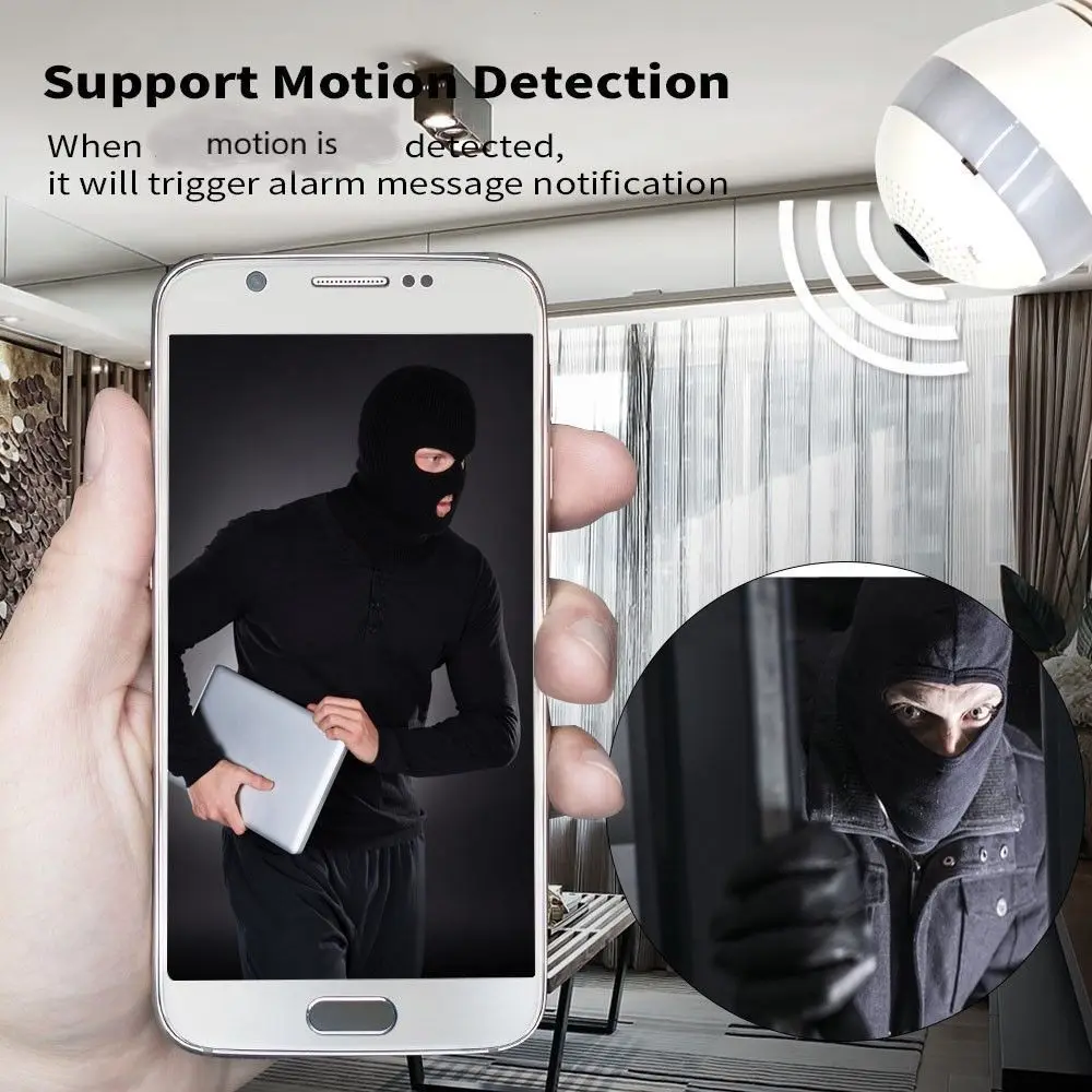 1080P Wireless IP Camera Bulb Light Lamp 360 degree FishEye Panoramic Home Camera 1.3MP Night Vision Security P2P WiFi Camera