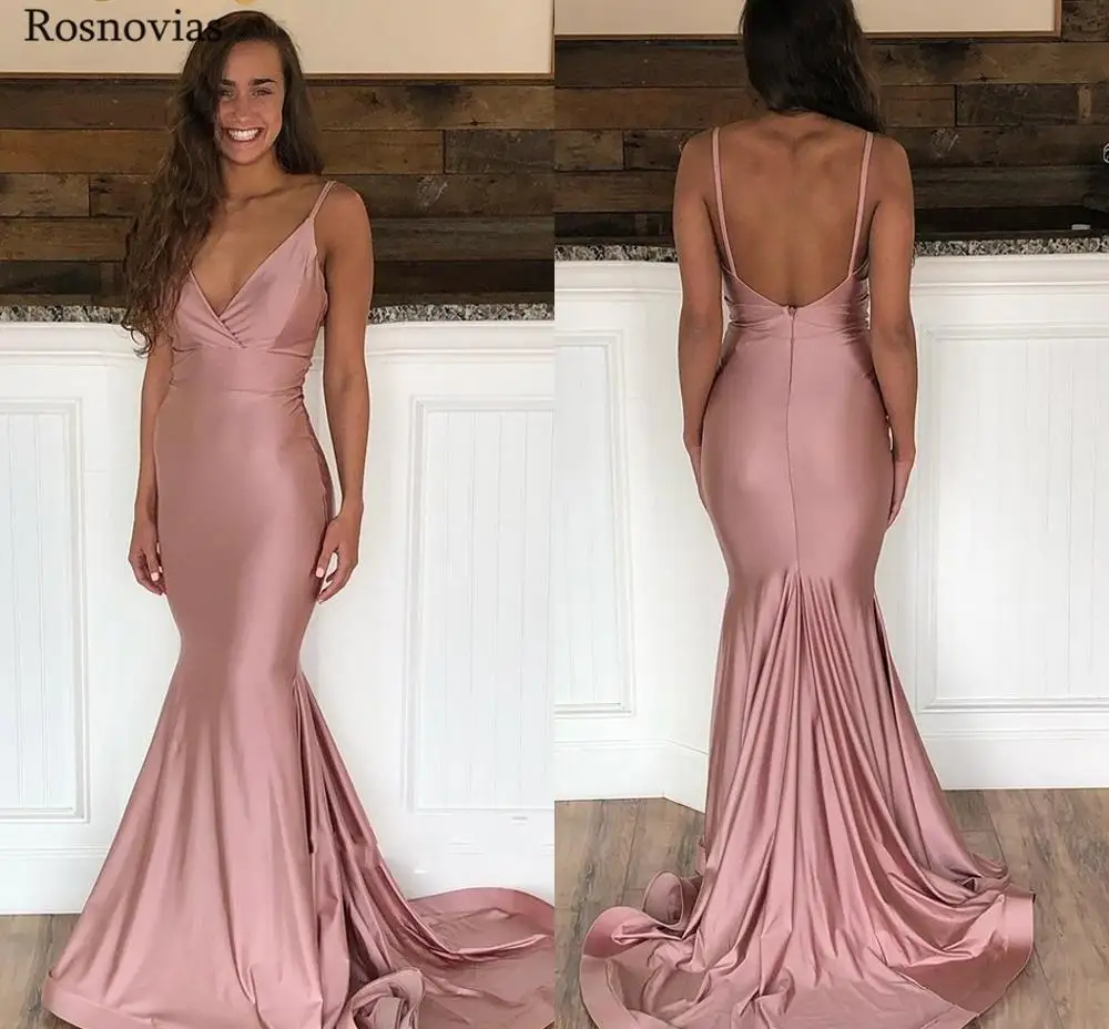 

Mermaid Evening Dresses 2019 V Neck Backless Sweep Train Pleats Prom Party Formal Dresses Robe De Soirйe Evening Dresses Long