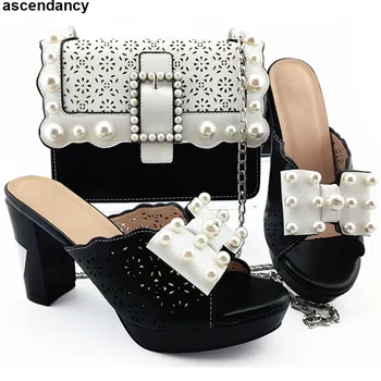 

African Women Shoes and Bag Set Decorated with Rhinestone Luxury Shoes Women Designers Slip on Shoes for Women High Heel Pumps