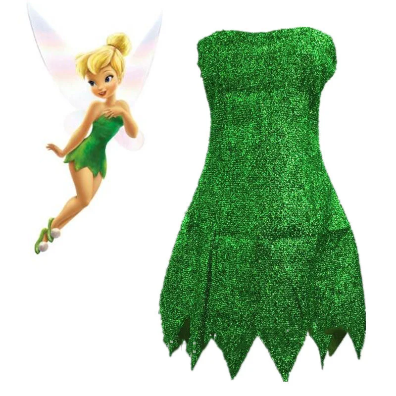 Pixie Костюм Феи Тинкер Белл зеленое платье Tinkerbell вечерние loween Party пикантные косплэй Мини платья не вкл крыло Прямая поставка