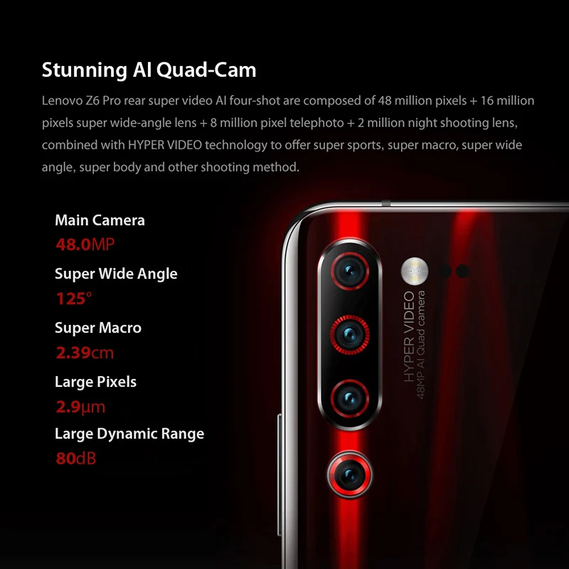 Lenovo Z6 Pro с глобальной ПЗУ, 6 ГБ, 128 ГБ, восьмиядерный смартфон Snapdragon 855, FHD дисплей 6,39 дюйма, задняя камера 48 МП, четыре камеры