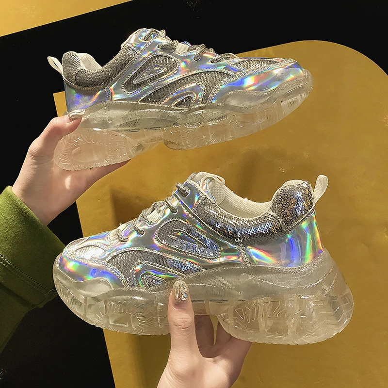 

Glitter Bling Casual Sneakers Women 2019 Platform Sneakers Fashion Ladies Transparent Sole Casual Crystal Trainers Women