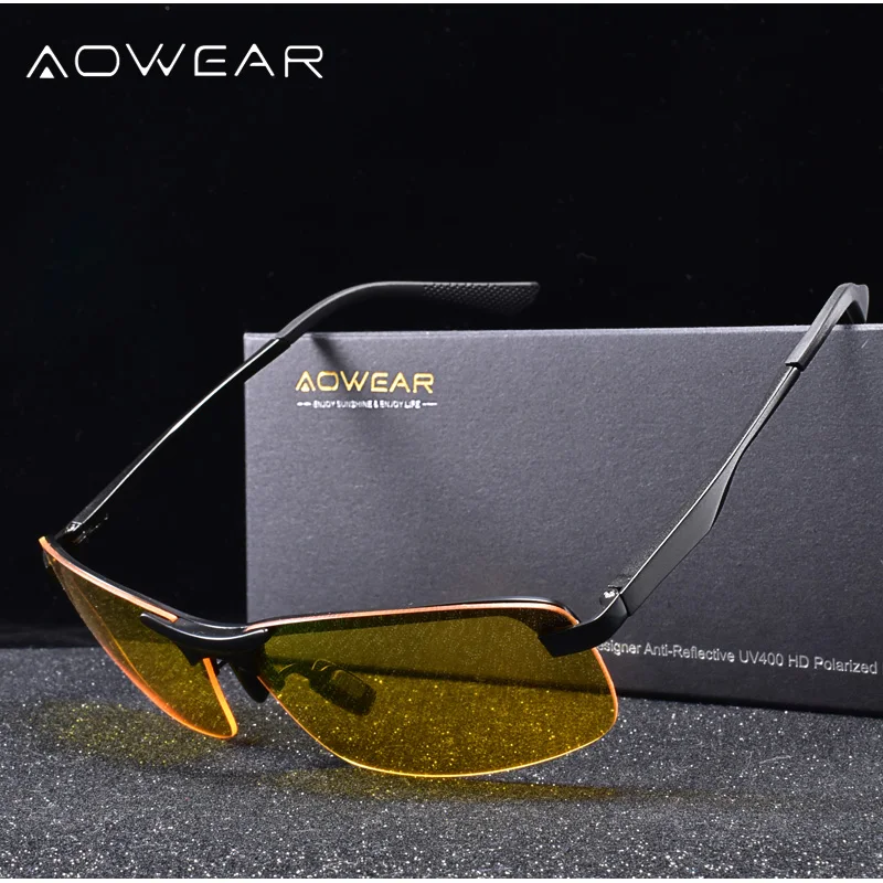 AOWEAR Polarized Night Driving Glasses Men Anti Glare Safety Night Vision Goggles Glasses Yellow Driver Sunglasses Gafas_voghion.com