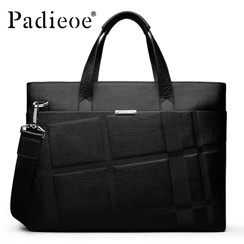 

Padieoe Luxury Men's Briefcase Fashion Genuine Leather Laptop Bag Luxury Brand Men's Business Shoulder Bag Durable Male Handbag