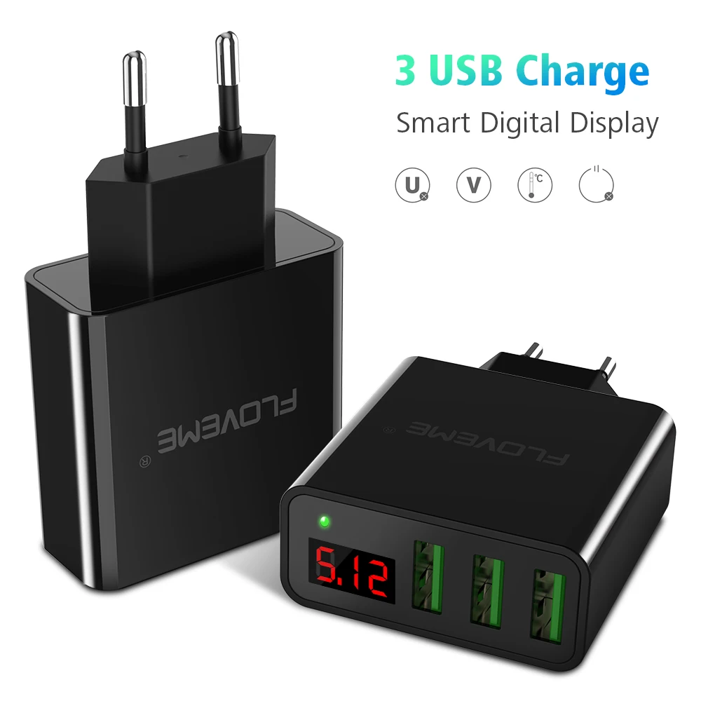 FLOVEME 5V3A светодио дный Дисплей 3 Порты USB Зарядное устройство для iPhone X Xs Макс