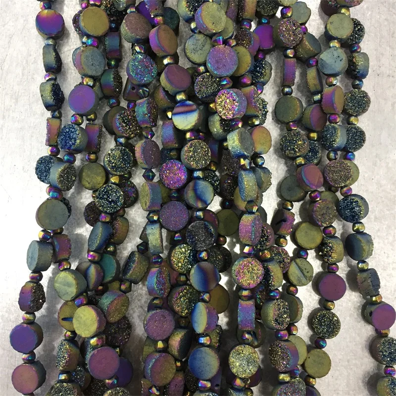 Genuine Druzy Geode Stone Rock Crystal Gemstone 10MM Gold Champagne Colorful Oblate Loose Beads for Jewelry Making DIY | Украшения и