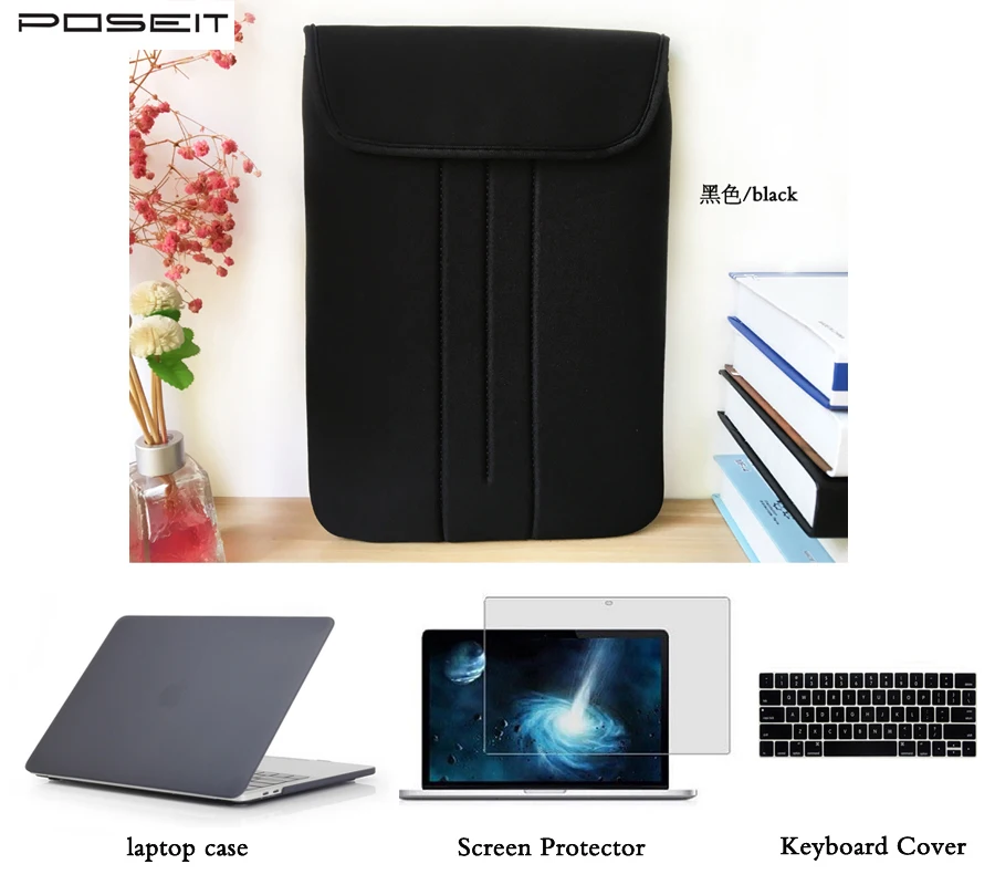 Matte Hard Case Cover+Sleeve bag+Screen Protetctor for Macbook Pro 13 15 Pro Retina 12 13 15 inch Macbook Air 11 13 Laptop Shell