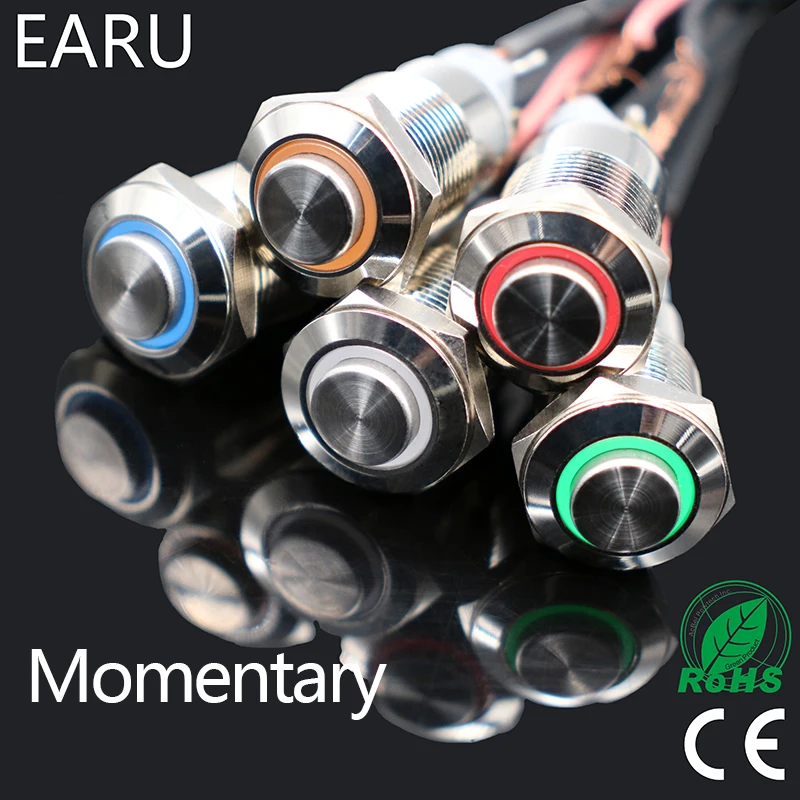 Waterproof 12V 12mm Stainless Steel Metal Momentary Push Button Power Switch MA