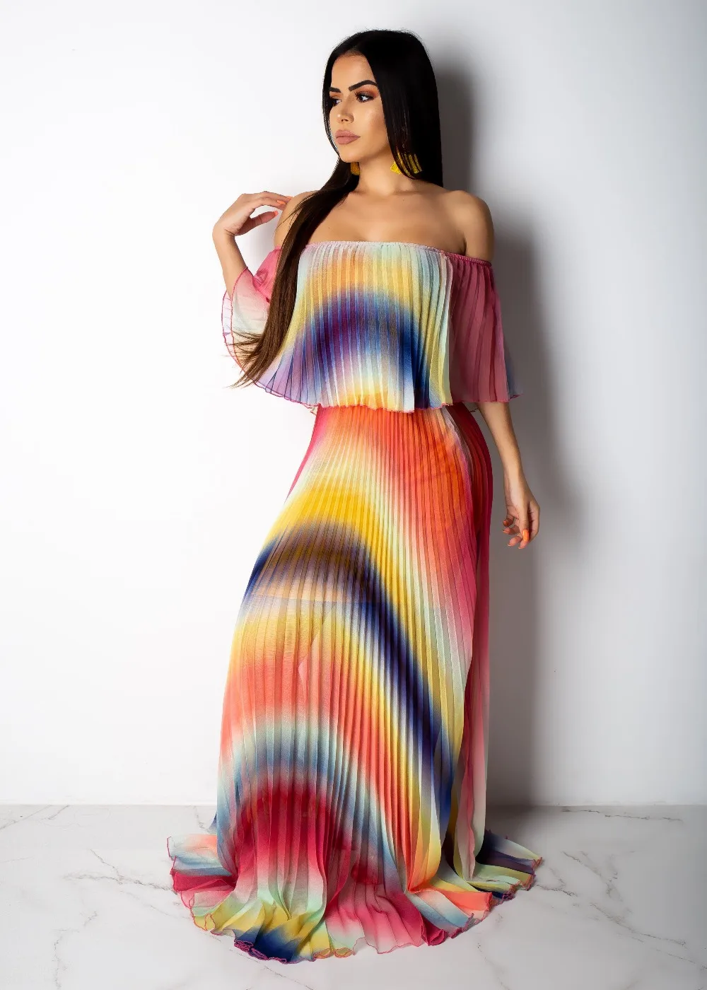 

Elegant lotus shoulder solid prety colorful elegant bandage dress in the dress H9509