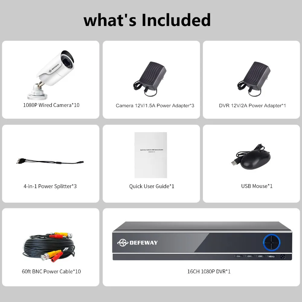 DEFEWAY 2000TVL 1080P HD наружная система видеонаблюдения 16CH HDMI CCTV DVR комплект 10 шт. 2.0MP