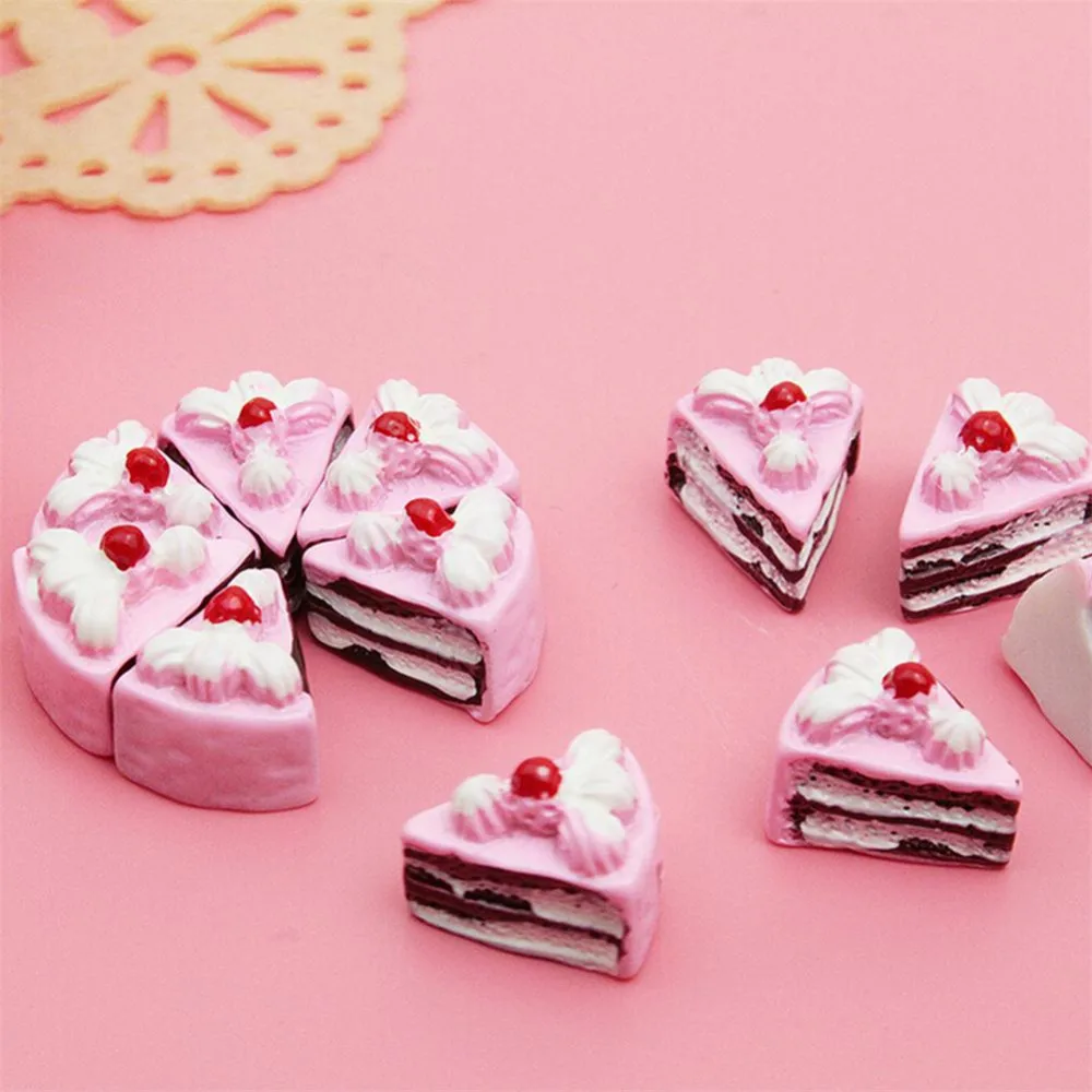 10 шт. цветные микс торт полимерные миниатюрные цветы конфеты торт смолы кабошоны для телефона деко, ювелирные аксессуары DIY Горячая - Цвет: Pink tomato