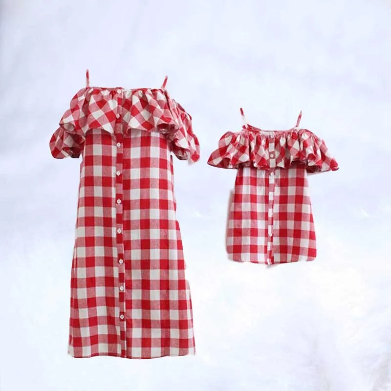 

Fashion grid Mother Daughter Dresses 2019 parent-child outfit Mother Girl Dress Mommy and Me Clothes Family Matching Outfits