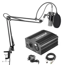 Neewer Professional конденсаторный микрофон и подвеска стрелы Ножничные стенд 48 В Phantom питание с адаптером комплект