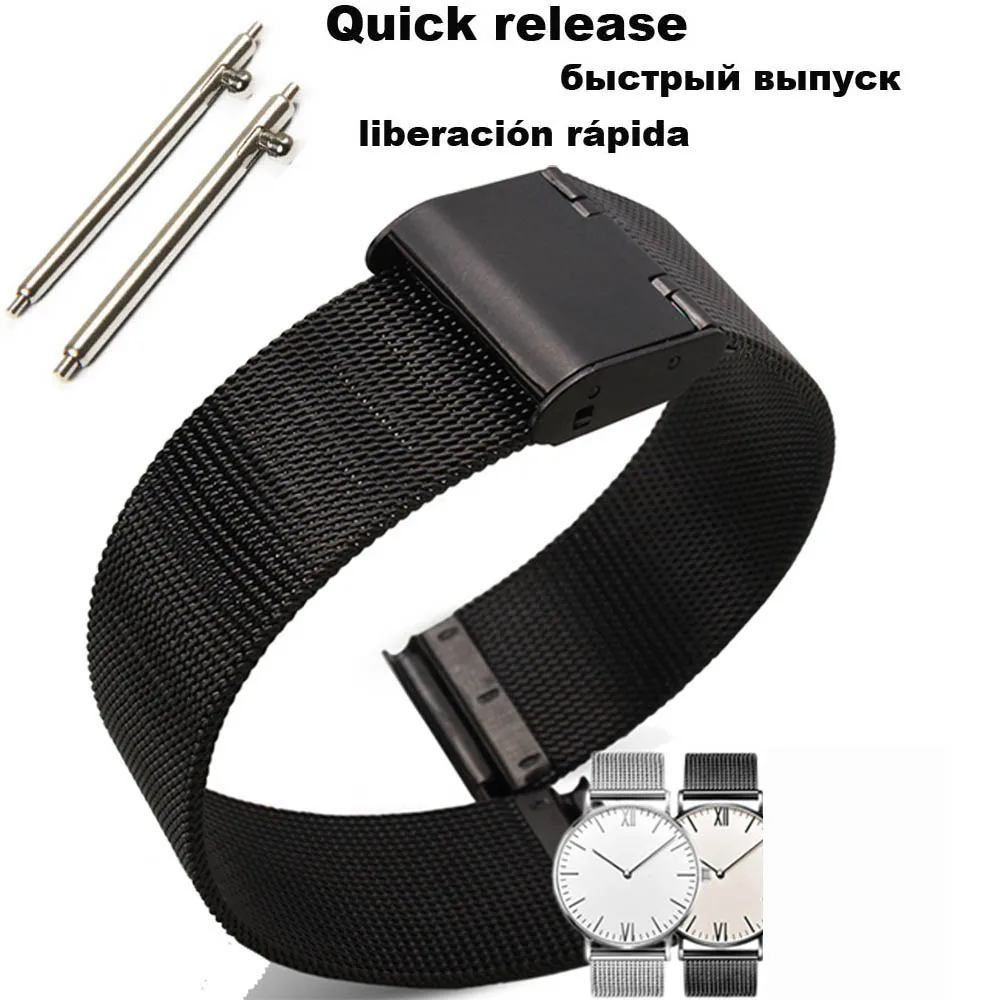

18mm Watch Strap Men Women Stainless Steel Metal Wrist Belt Band Black Silver Gold Bracelet Watchband Replace Correa Accessories