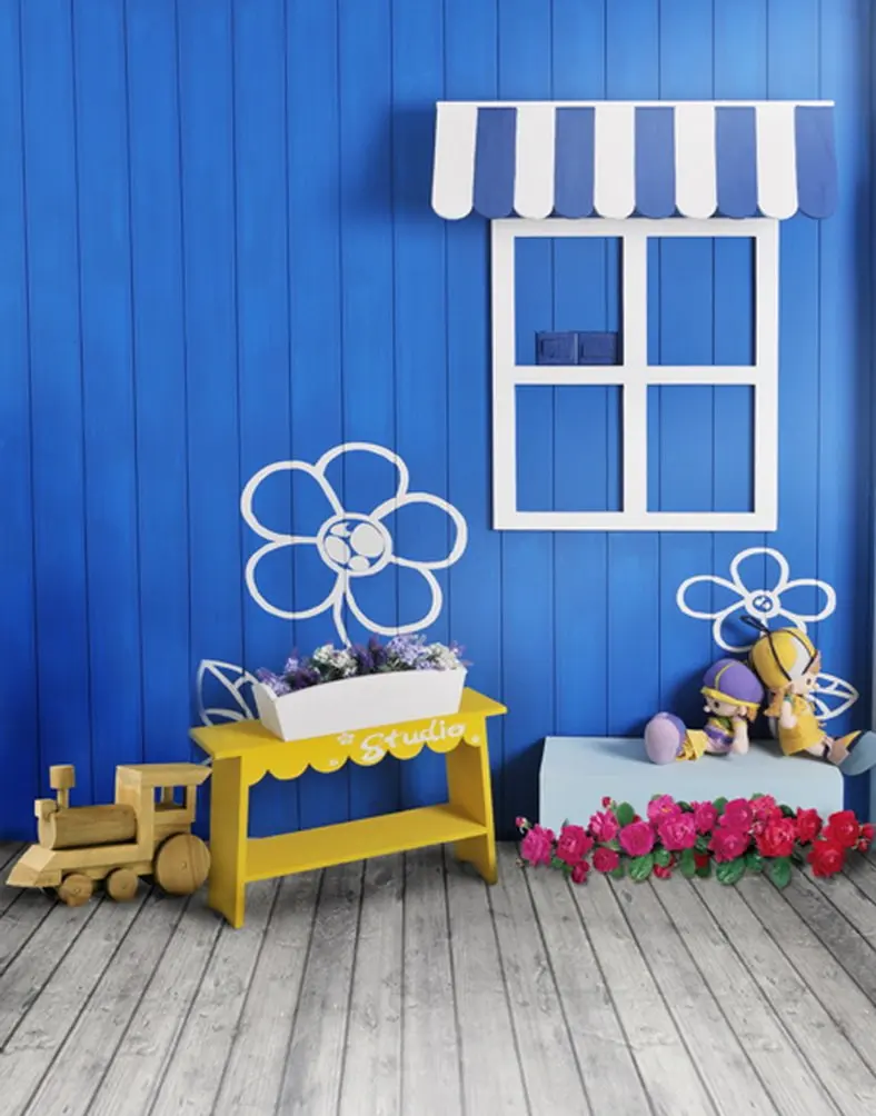 

5x7ft Wooden Floor Flowers Doll Photography Backdrops Photo Props Studio Background