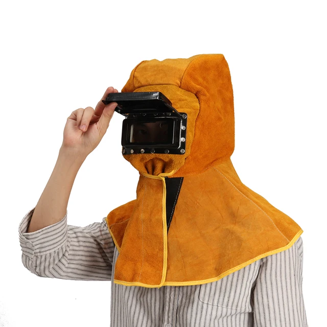 FORGELO Head Wear Shawl Leather Welding Helmet Protective Mask Flip Insulation Splash Prevention High Temperature Resistance