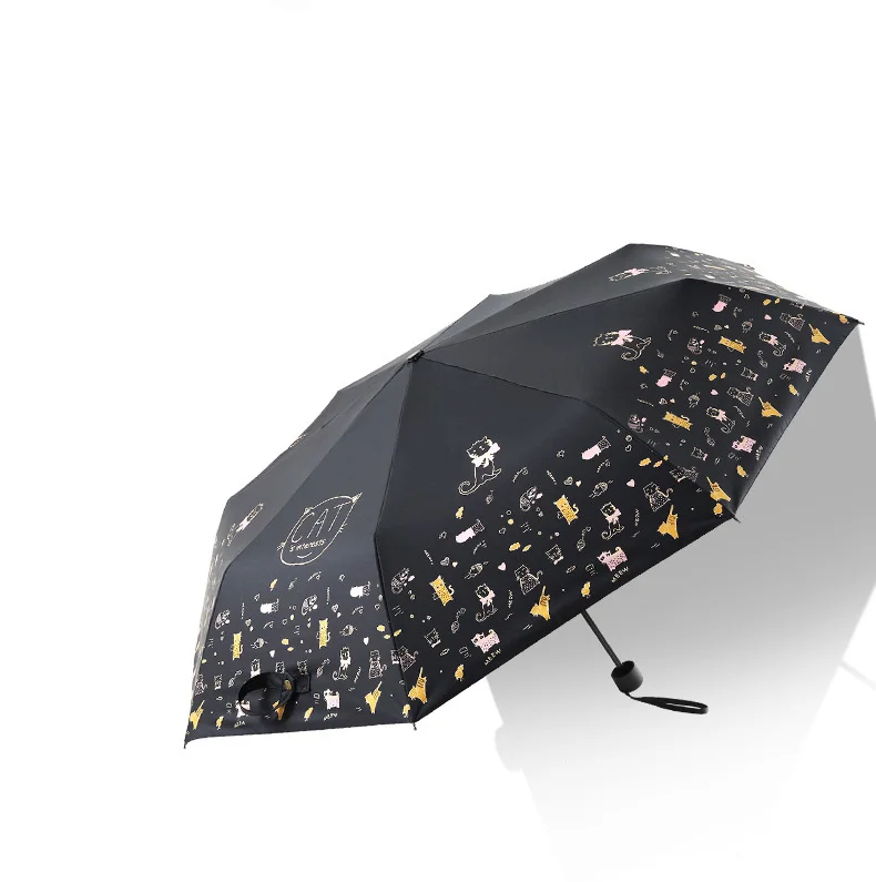 

Cartoon Cat Umbrella Rain Women Windproof Ultralight Sun Non-Automatic 3-Folding Umbrellas Lady Umbrella parasolki damskie