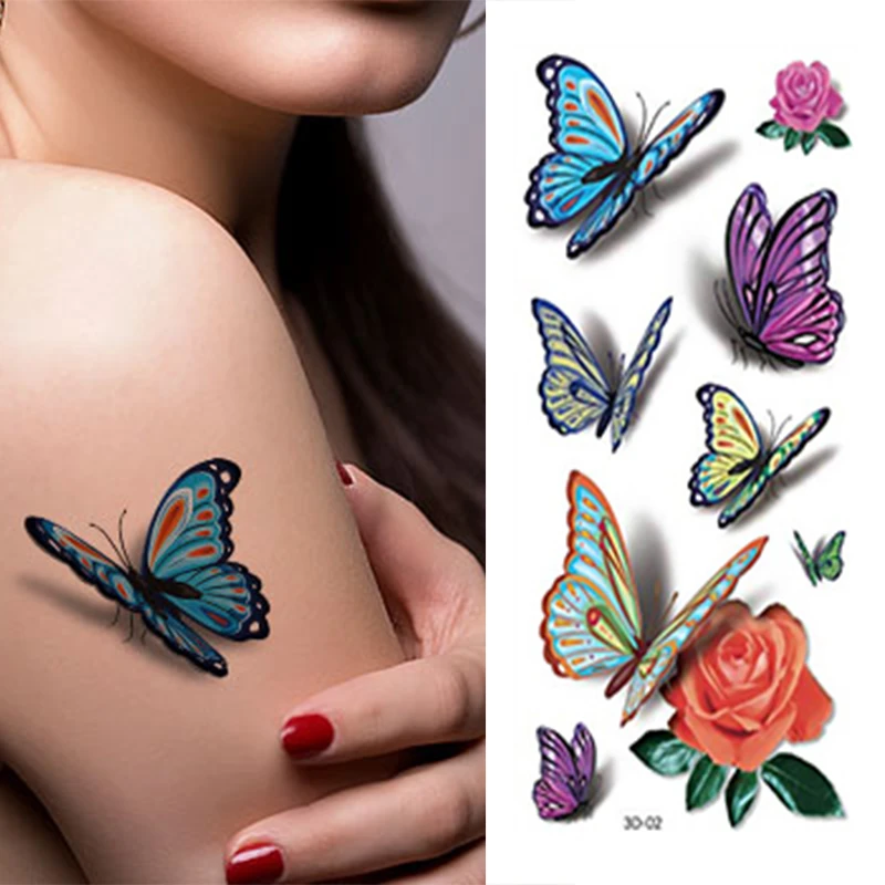 3d Colorful Butterfly Tattoo Sleeve Waterproof Temporary Butterfly Tattoos  Women Sexy Body Art Stickers - Temporary Tattoos - AliExpress