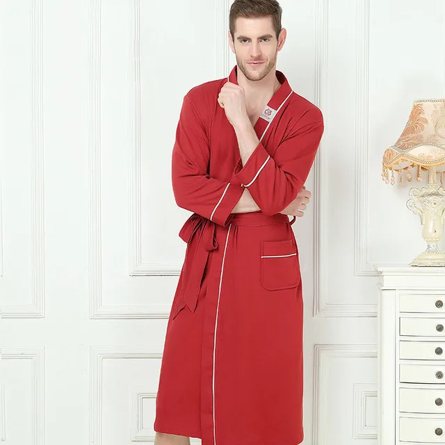 XMS Brand Bamboo Fiber Men's Stain Robe Bamboo Bathrobe Men Sleepwear
