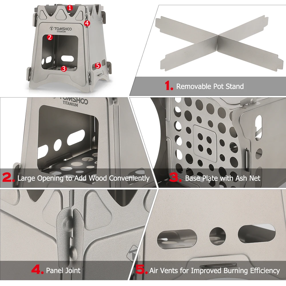 TOMSHOO титановая походная дровяная плита, портативная складная дровяная плита, горящая для альпинизма, выживания, приготовления пищи, пикника, охоты