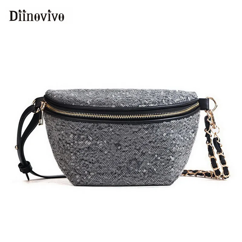 

DIINOVIVO Waist Bags Women Designer Fanny Pack Fashion Money Belt Bag New 2018 Female Multipurpose Sequins Shoulder Bag WHDV0590