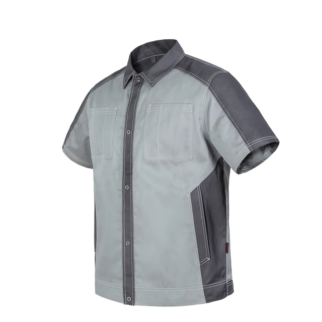 Bauskydd Bauskydd Men\u0027s durable workwear dark grey red short sleeve work jacket work polo shirt wear