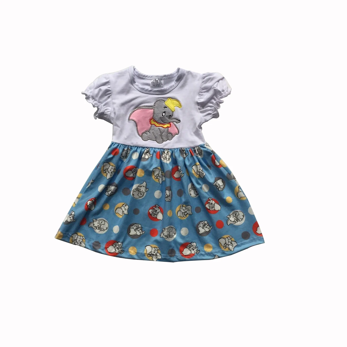 Girls Cute Blue and White Dumbo Printed Cotton Dress | Детская одежда и обувь