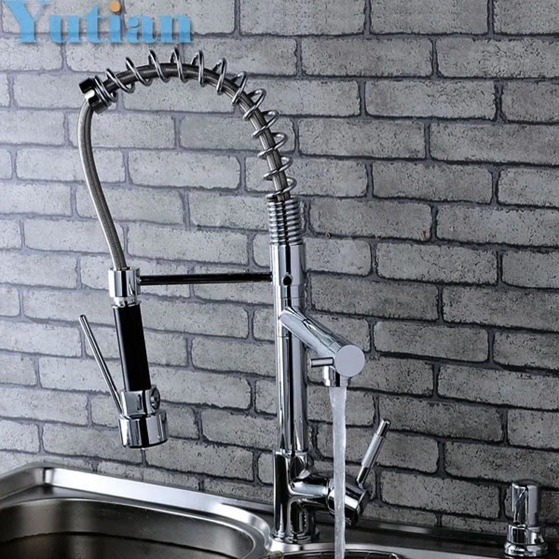 Free Shipping pull out kitchen faucet.Solid Brass Thicken Chrome Spring kitchen mixer faucets.kitchen sink tap torneira.