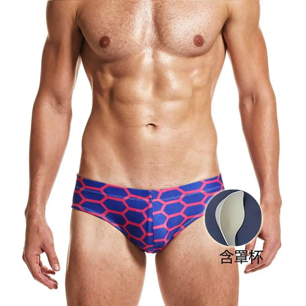 Мужская пляжная одежда для плавания, сексуальный купальный костюм для бассейна, плавки для плавания Speedo, Мужская одежда для плавания, Пейсли, с губкой, профессиональная одежда для плавания - Цвет: Фиолетовый