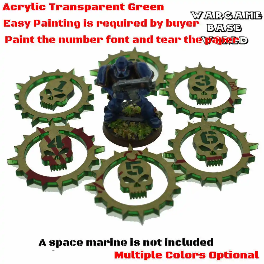 Wargaming Wargames Green Skull Objective Markers Set 1-6