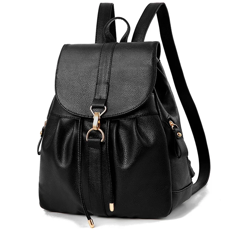 

2019 Fashion Women Drawstring Backpack Larger Capacity High Quality PU Leather Backpacks Female School Shoulder Bag Soft Bagpack