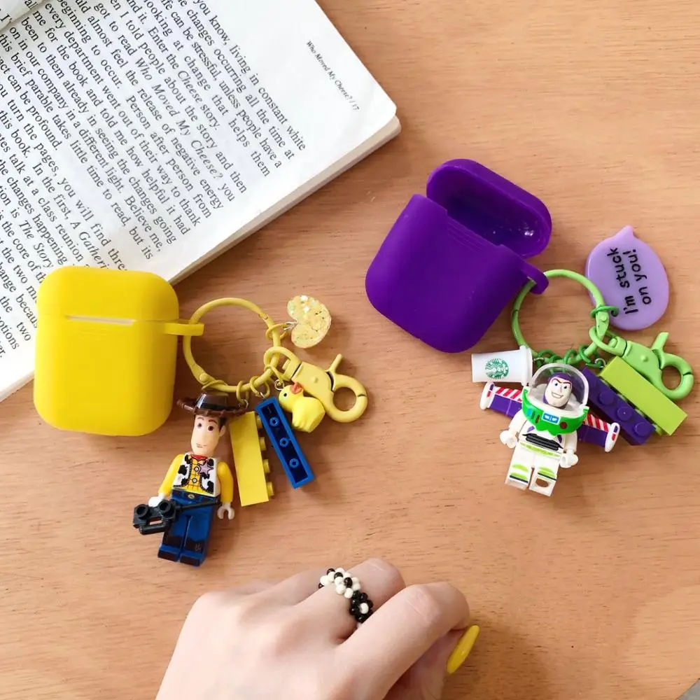 

3D silicone Case For Apple Airpods air pods Earphone Protective Case earphones bluetooth cover robot Cartoon metal keychain toy