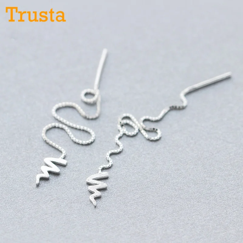 

Trusta 2019 New Fashion 100% 925 Sterling Silver Dangle Earrings Lightning 9.6cm Linked Drop Stick Girls Friends Gift DS628