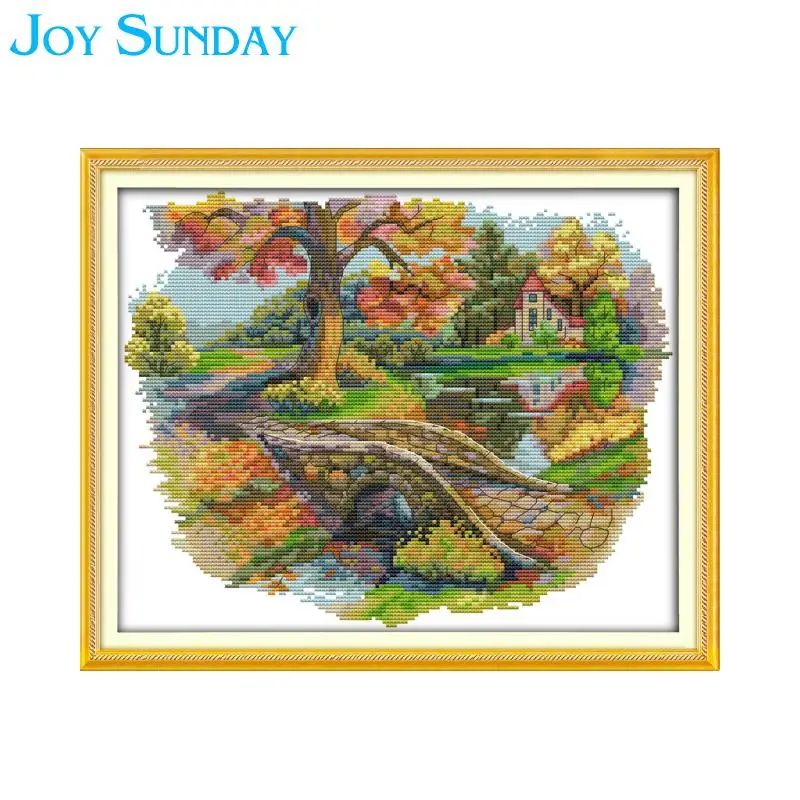 

New Joy Sunday Cross Stitch Kits Autumn Scenery Landscape Style 11 14CT Printed on Canvas DMC Embroidery Kit DIY Handmade Gifts