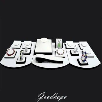 

White Faux Leather Bracelet Necklace Anklet Chian Jewelry Display Showcase Set Stand Holder Rack Case Lot of 17 Showed Organizer