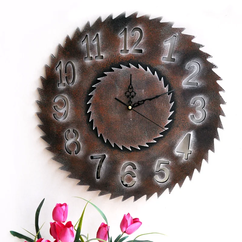 Ретро промышленный стиль домашний бар настенные наклейки настенные часы настенные креативные шестеренки орнамент деревянные пилообразные часы Современные