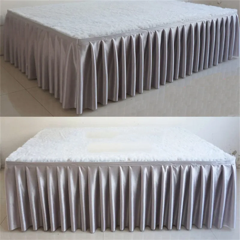 Ice silk chiffon white color wedding table skirt party banquet stage table skirt for cloth decoration