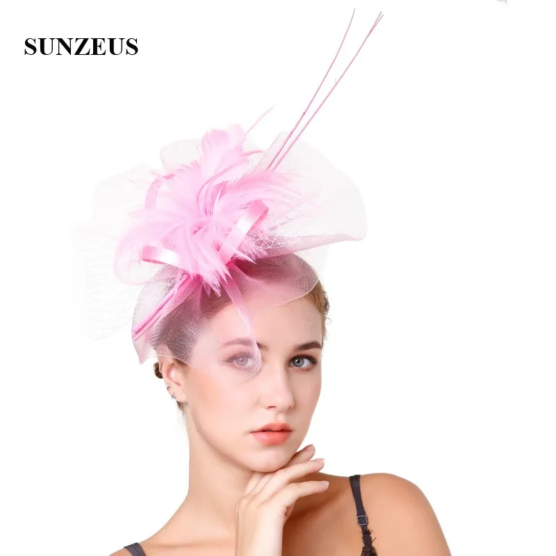 Перья Тюль Свадебные Шапки элегантный Fascinators Для женщин вечерние украшения для волос красный chapeu de casamento SH47